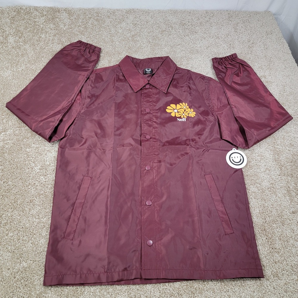 Neff Womens Floral Coach Jacket Snap Windbreaker Maroon Jacket Sz Medium Nwt